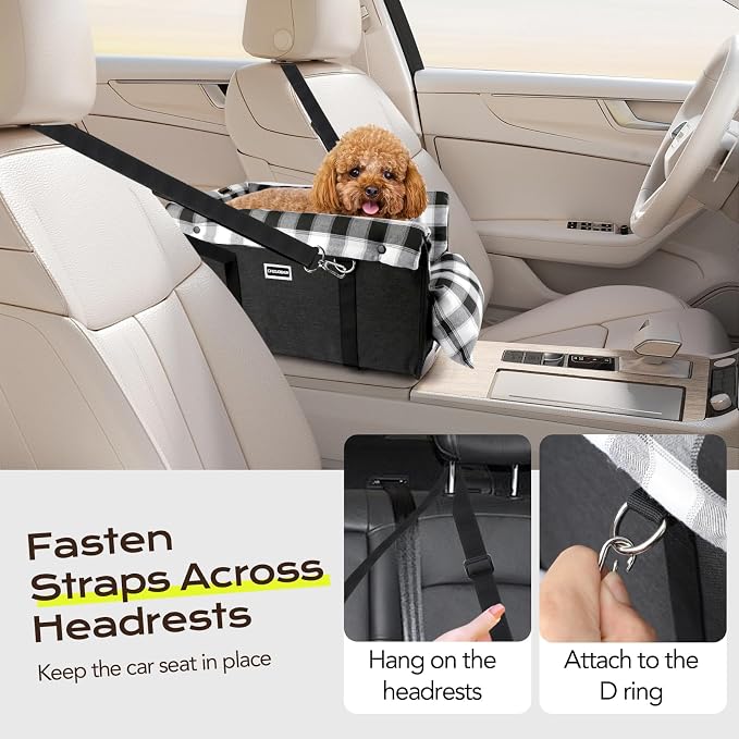 Center Console Dog Car Seat for Small Dogs Up to 11lbs, Anti-Collapse with Hard Support Board, Detachable Washable Cushion & Built-in Safety Belt | Chihuahua, Yorkie, Shih Tzu,Black - Image 5
