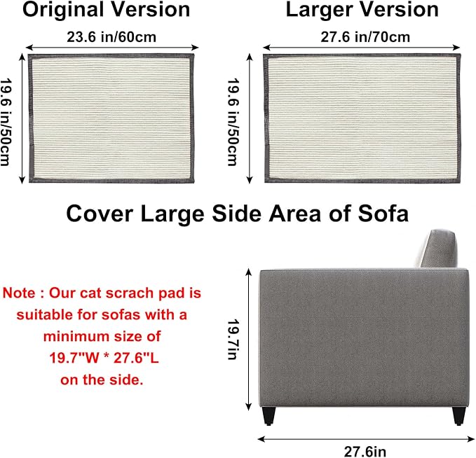 Large Size Cat Scratch Sofa Protector,27.5inch*19.6inch Sisal Couch Protector from Cats/Dogs Scratching for Big Arm Sofa use (Dark Grey/Right Handed) - Image 3