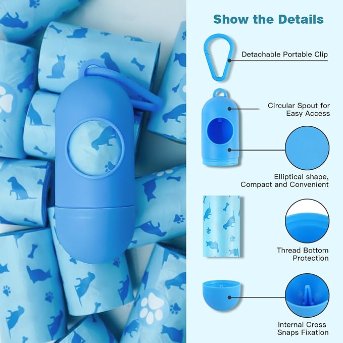 Joyeux 240 Count Ocean Scent Dog Poop Bags Rolls,with Dispenser,Leak-Proof Large Doggie,Extra Thick Poop Bag for Dogs,Cats Litter Bags,Blue Trash Bags for Doggy Pets Bolsa de Popo de Perro (Pack of 2) - Image 3