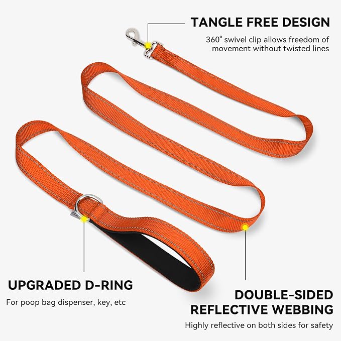 Joytale Reflective Dog Leash for Medium & Large Dogs, 5 FT x 1", Orange | Heavy Duty Nylon Webbing, Padded Handle for Comfort, Visible at Night, for Walking & Training - Image 5