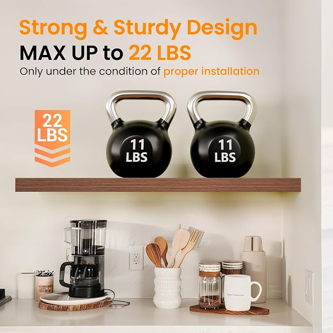 BAYKA Walnut-Like Floating Shelves 22.5in, 3Pack, Wall Mounted Wall Decor | Easy Install, 22lbs Max Load, Hidden Bracket, Shelf for Bathroom Bedroom Kitchen Books Display Storage, Multi-Wall Compatible - Image 5