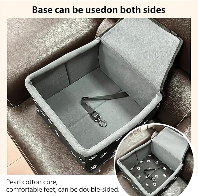 Pet Dog Booster Seat, Upgrading the Framed wall to Prevent Collapse，Breathable and Foldable Pet Car Basket，Removable andWashable pet car seat (Velvet Black) - Image 3