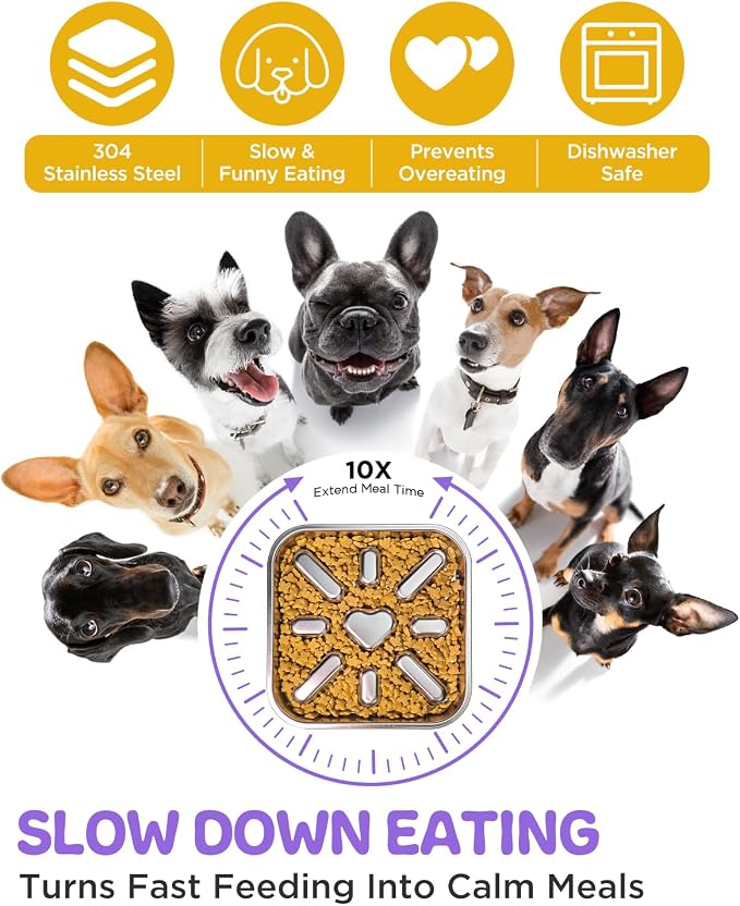 2-Pack Slow Feeder Dog Bowls with Non-Slip Mat, Stainless Steel Slow Feeder for Small & Medium Dogs, 2.5 Cups Pet Bowl for Slows Down Eating, Dishwasher Safe, Anti-Gulping Dog Bowl - Image 5