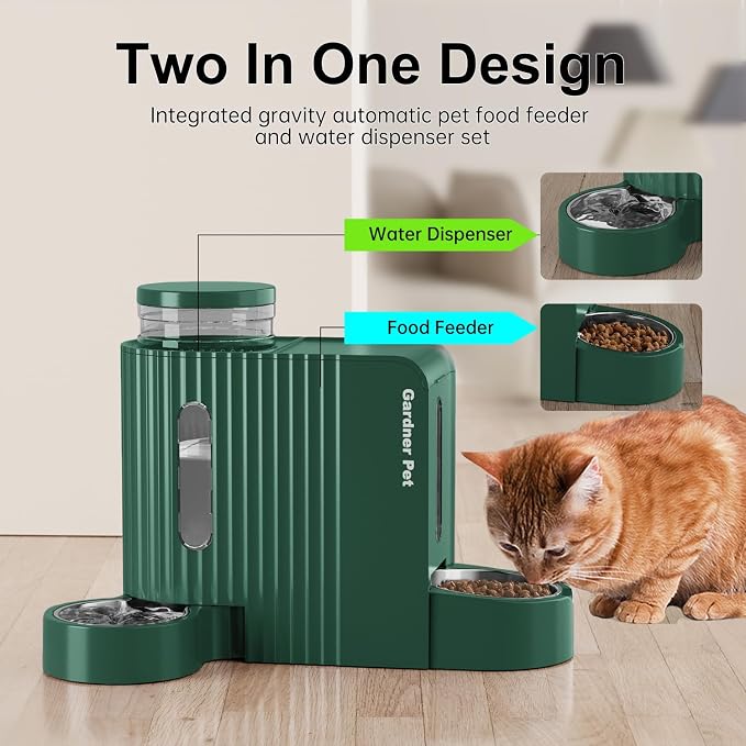 Gardner Pet Automatic Gravity Cat Food Feeder and Water Dispenser Stainless Steel Two-in-One Set Large Capacity Dispenser for Pets Dogs, Puppies, Kittens-(0.8 Gallons x 2) - Image 2