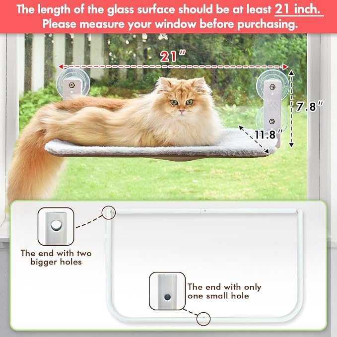 AMOSIJOY Cordless Cat Window Perch, Cat Hammock for Wall with 4 Suction Cups, Anchor&Screw for Two Ways of Installation, Solid Metal Frame and Reversible Cover, Foldable Cat Beds for Indoor Cats - Image 2