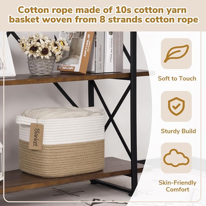 Goodpick Woven Rope Storage Basket for Shelves, Rectangle, Jute | 13" × 10" × 9" Stylish Gift Basket for Bedroom & Living Room Organization, Fits Toys & Pet Supplies Storage, Writable Label - Image 5