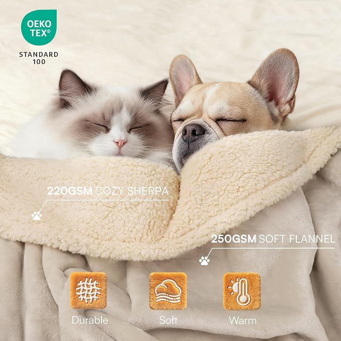 Luciphia Waterproof Pet Blanket, Liquid Pee Proof Dog Blanket for Sofa Bed Couch, Reversible Sherpa Fleece Furniture Protector Cover for Small Medium Large Dogs Cats, Grey Beige Large（65" x 57"） | waterproof pet blanket sherpa fleece reversible couch c... - Image 3