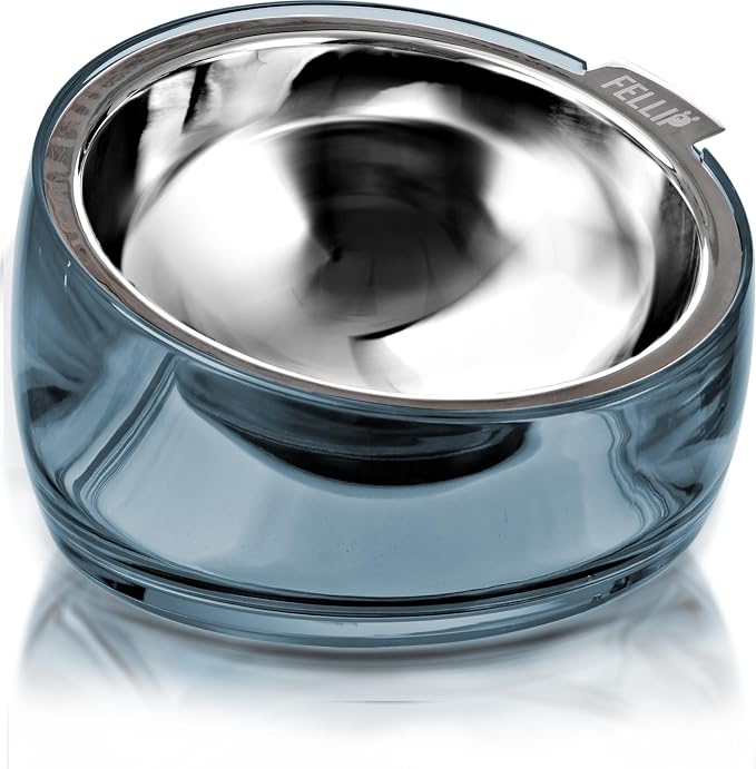 Felli Pet Oblik Acrylic Raised Dog Food Water Bowl Stainless Steel Slanted Oval Dish for Short Leg Puppy & Small Medium Pet, Elevated Tilted Metal Feeder (Shadow, 1.5 Cups Oval Dish) by Felli