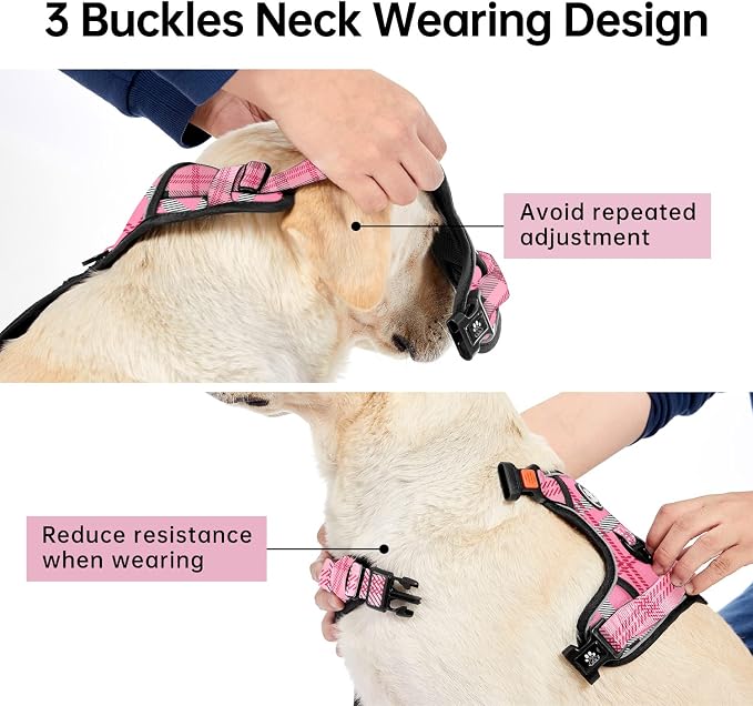 IVY&LANE No Pull Dog Harness with Leash Set, Reflective No Choke Pet Vest,Adjustable Oxford Dog Vest Harness with Easy Control Handle for Medium Lagre Dogs (Checkered Pink,M) - Image 4