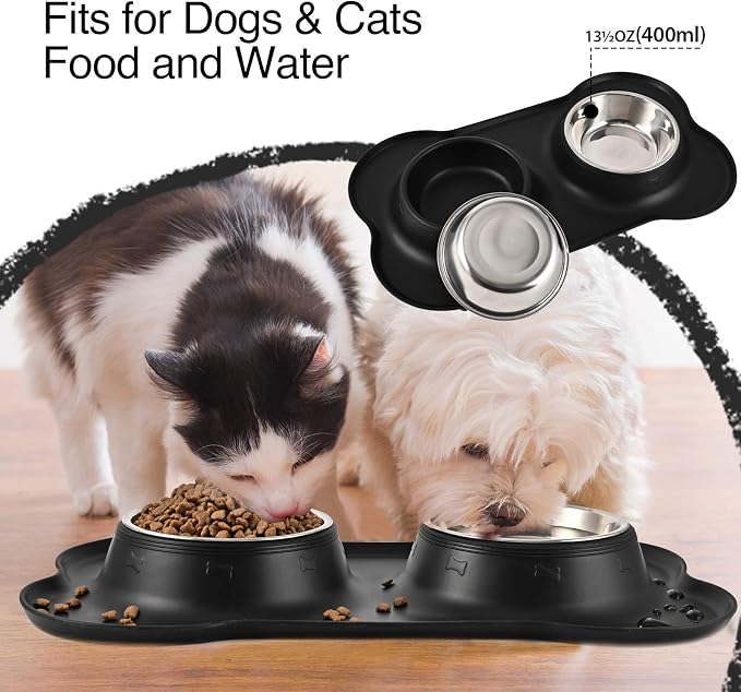 Dog Bowls 2 Stainless Steel Bowl for Pet Water and Food Feeder with Non Spill Skid Resistant Silicone Mat for Pets Puppy Small Medium Cats Dogs - Image 6