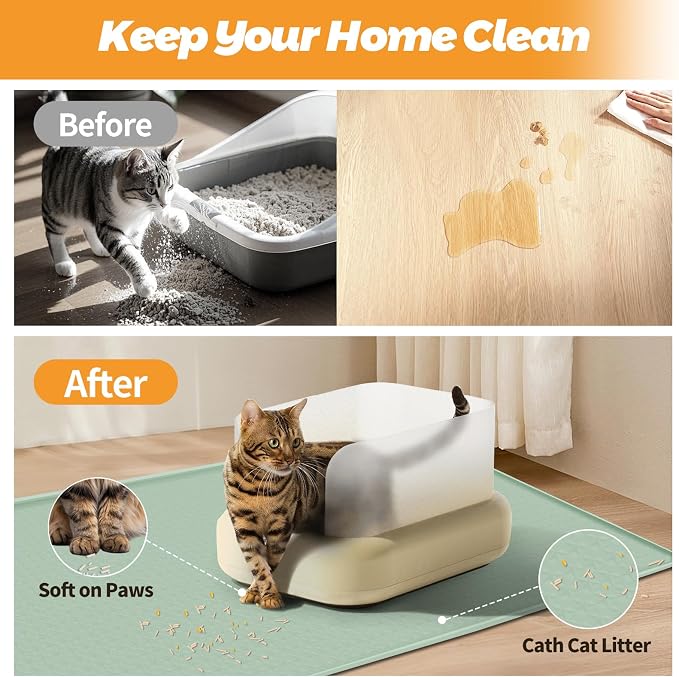 Cat Litter Mat for Litter Box 51"x25.6" Extra Large Silicone Mat, Green | Waterproof Non-Slip Litter Box Mat with Raised Edges, Cat Litter Trapping Mat for Pet, Cat Litter Rug for Floor - Image 4