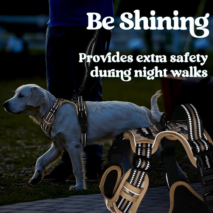 rabbitgoo Dog Harness for Large, Updated Easy On & Off with 3 Buckles | No Pull No Choke, Walking with 2 Clips and Handle, Adjustable Soft Reflective, Desert Ridge, Large - Image 8