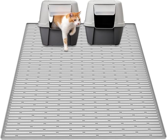 40"x30"(100cmx75cm) Extra Large Silicone Cat Litter Mat, XXL Litter Trapping Mat for Under Litter Box, Non-Slip Waterproof Kitty Litter Catcher, Easy to Clean Mat for Cats, Gray White by WelcometoULTIBE