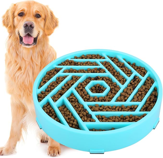TOBYTO Slow Feeder Dog Bowls Large Medium Breed,Anti-Choking Slow Eating Dog Food Bowl,Non Slip Pet Slower Food Feeding Bowls Large Puzzle Slow Feeder Bloat Stop Maze Dog Dishes,Blue by TOBYTO
