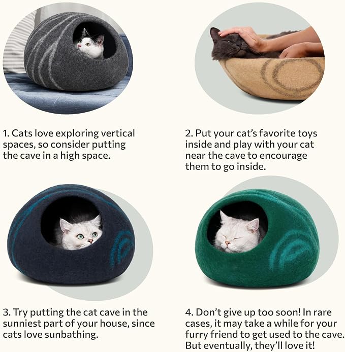 Cat Cave - Merino Wool Bed for Indoor Cats (Back Aqua, Large) | Cat Bed Enclosure, Premium Felt, Handmade, Super Soft, Lightweight, Breathable, Adjustable Shape - Image 8