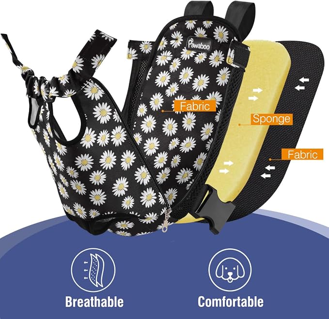 Pawaboo Pet Carrier Backpack, Adjustable Pet Front Cat Dog Carrier Backpack Travel Bag, Legs Out, Easy-Fit for Traveling Hiking for Small Medium Dogs Cats Puppies, Extra Large, Black Daisy Print - Image 5