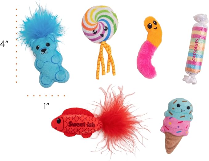 Catstages Kitty Sweet Treats, 6-Pack Catnip Plush Toys with Crinkle & Feathers, Multicolored - Image 9