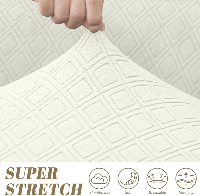 ALIECOM Corner Sectional Couch Covers Washable Sofa Cover L Shaped Couch Cover for Dogs Pets Stretch Soft Sectional Slipcovers with Non Slip Strips U Shape Furniture Protector (Cream White, X-Large) - Image 4