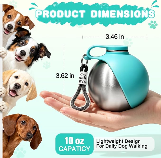 Drain-Back Stainless Steel Portable Dog Water Bottle with Bowl for Walks | 10oz 2-in-1 Leak-proof Pet Water Tumbler, Puppy Water Dispenser Ideal for Small Dogs Travel, Hiking, Park & Beach Trips(Blue) - Image 3