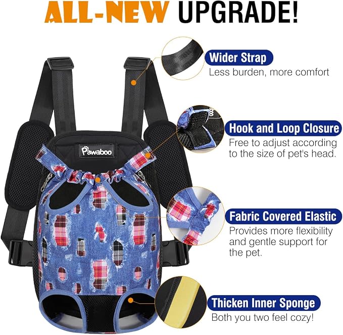 Pawaboo Pet Front Carrier Backpack for Small Medium Dogs | Legs Out Easy-fit,Adjustable Straps,Hands-Free,Soft Padded Support for Travel Hiking Cycling Camping,Denim Blue,L - Image 4