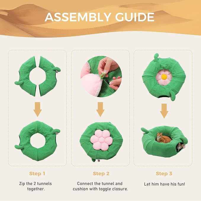 PEQULTI Flower Donut Cat Tunnel Bed Washable Plush Mat Multi for Small Pets | Round play tube with soft detachable plush mat, multi-pet toy fit indoor cats, kittens, puppies, rabbits and ferrets - Image 6