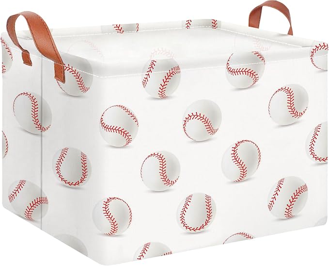 CLOCOR Rectangular Storage Basket,Collapsible Fabric Storage Container,Gift Basket(Baseball) by CLOCOR