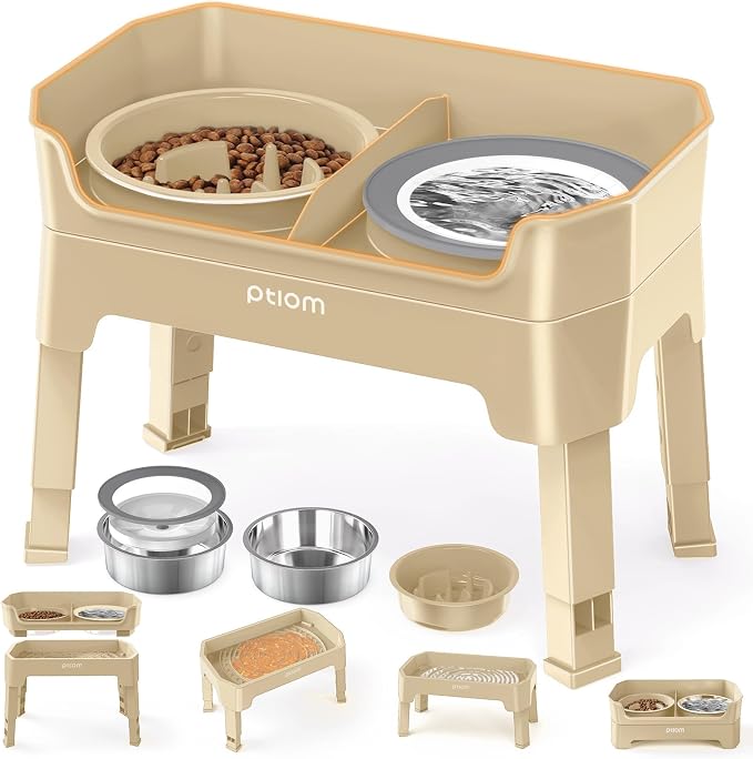 4-in-1 Elevated Dog Bowls with Adjustable Stand, Slow Feeder & Water Bowls by KPWACD