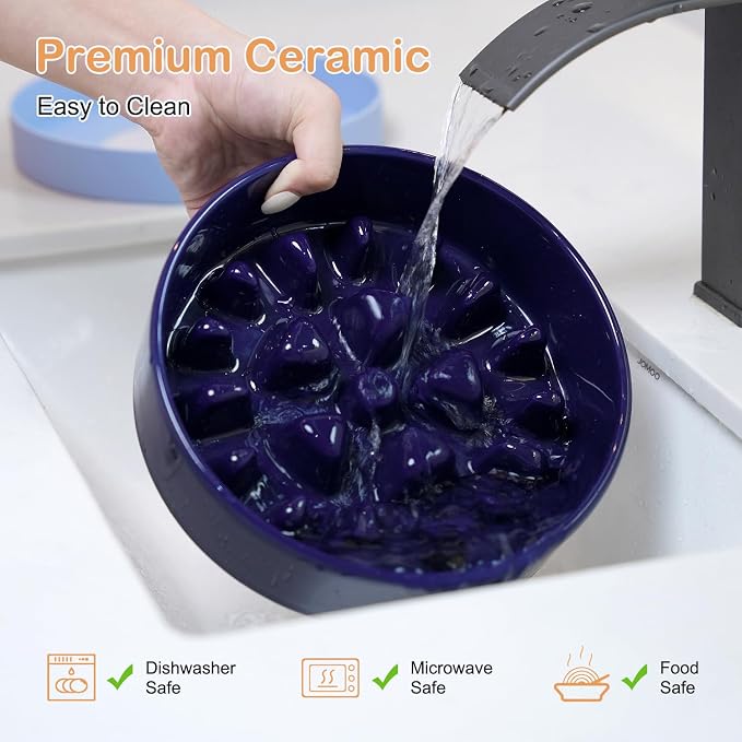 Sted Ceramic Slow Feeder Dog Bowls for Medium Large Breed | Slow Feeding Dog Bowl, Dogs Food Bowls for Fast Eaters, Puzzle Dogs Food Bowl with Silicone Base, Maze Blue - Image 7