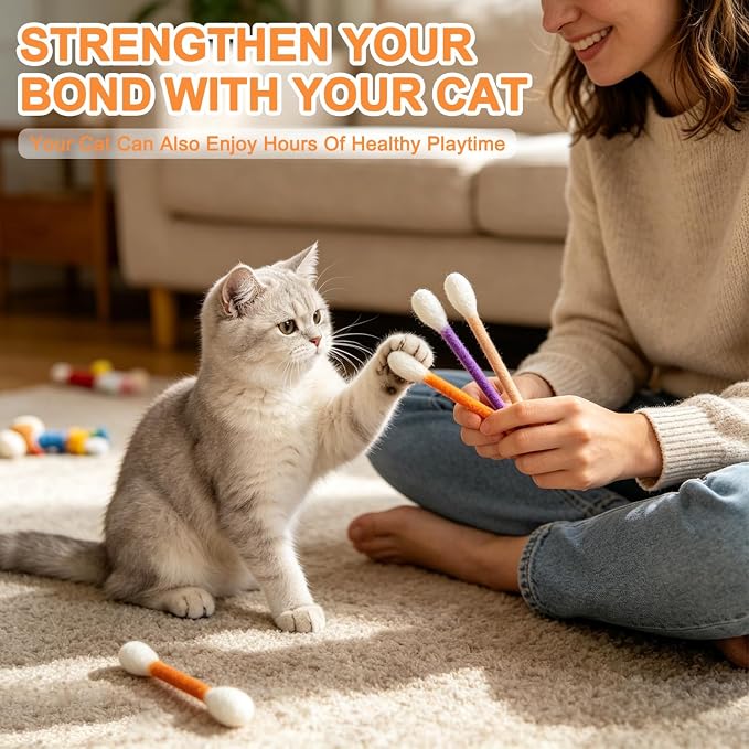 Cotton Swabs Cat Toys with Catnip,6Pack Giant Kitten Chew Sticks for Indoor Boredom,Durable Big Kitten Chew Dental Teething Ropes,Big Interactive Felt Kitty Kicker Play Lover Gift Accessories (Yellow) - Image 7