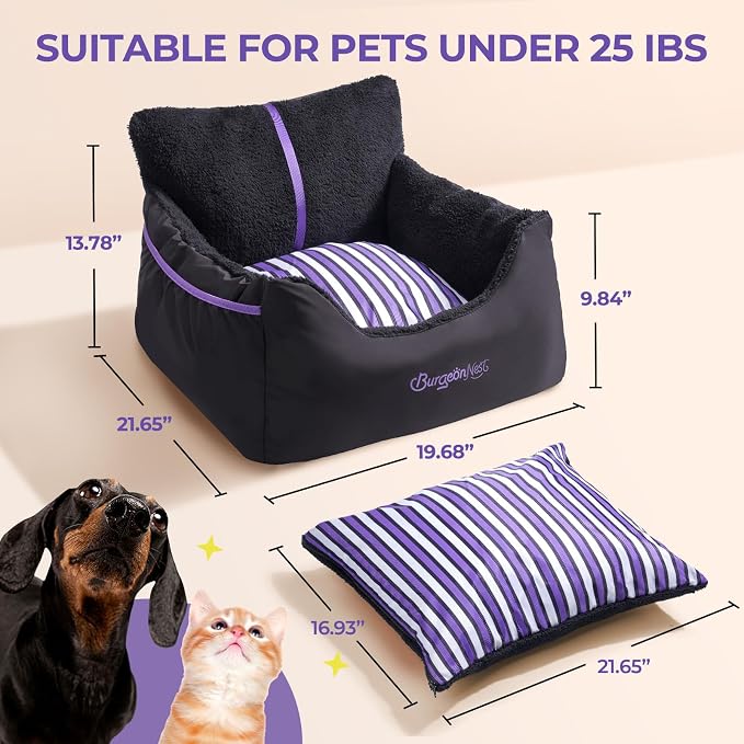 BurgeonNest Dog Car Seat for Small Dogs & Cats Under 25 lbs, Black Purple - Image 2