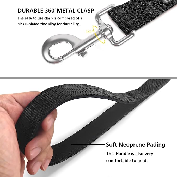 6 FT Reflective Dog Leash for Large Dogs,Black | Padded Handle,Metal D-Ring,Heavy Duty Nylon Webbing, for Walking & Training - Image 4