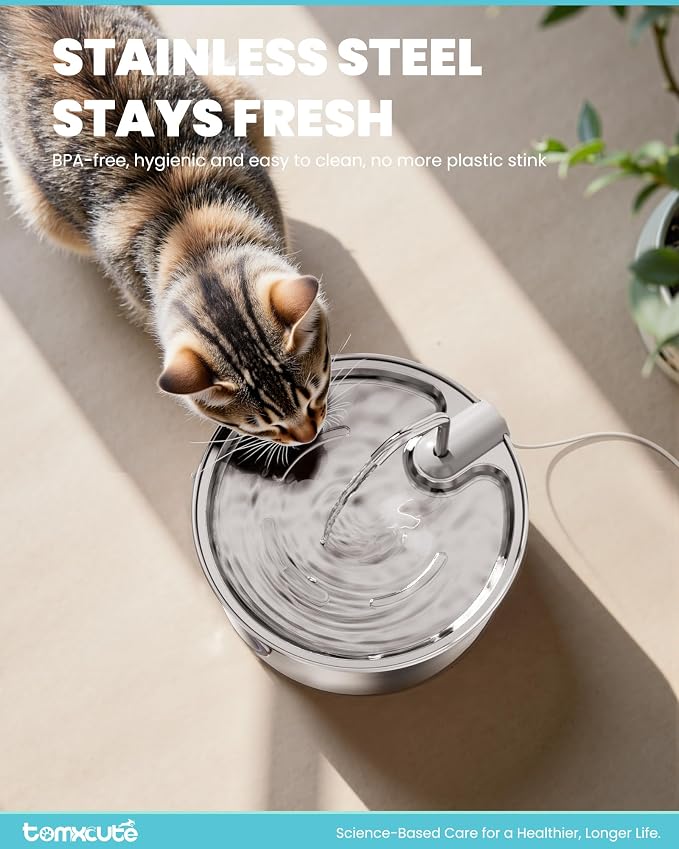 Cat Water Fountain Stainless Steel - 108oz/3.2L Large Capacity Cat Fountain for Drinking, Ultra Quiet Metal Pet Water Fountain for Cats, Dogs, Multiple Pets - Image 3