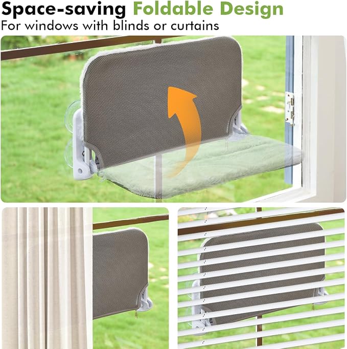 Zoratoo 2PC Cat Window Perch, Foldable & Cordless with Metal Frame, L Gray | 2-in-1 Reversible Cover, Removable for Machine Wash, Stable Window Resting Seat with Large Suction Cups for Indoor Cats - Image 6