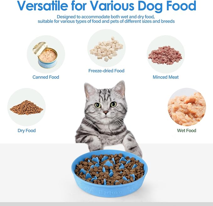 Silicone Slow Feeder Cat Bowl with Detachable Stand, Blue | Elevated Cat Bowls for Dry and Wet Food, Non-Slip Puzzle Food Bowl for Puppies & Cats, Digestion Anti Vomit - Image 6