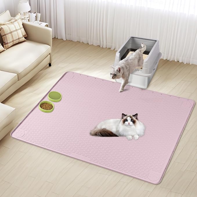 Silicone Cat Litter Mat for Litter Box 50”x35” Large Cat Mat, Pink | Waterproof, Non-Slip, Leak-Proof Rug Mat with Lip, Easy to Clean, Extra Large Litter Catcher Mat for Floor - Image 7