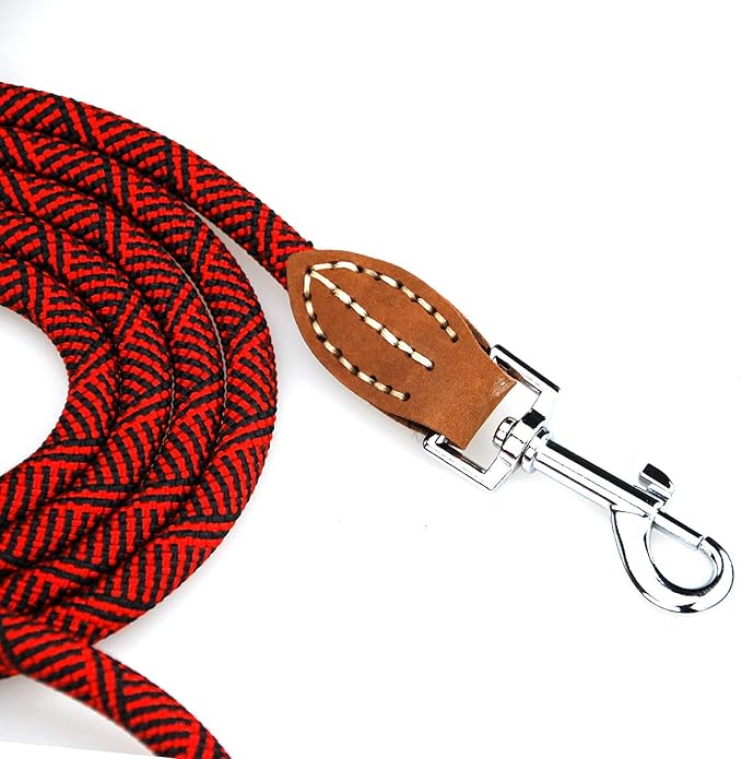 Mile High Life Dog Leash with Genuine Leather-Wrapped Ends, 4/5/6FT | Tangle-Free 360° Swivel Clasp Heavy Duty Rope Leash | Small Medium Large Dogs | Daily Walking (Red, 60 Inch, 1/2") - Image 6