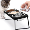 Elevated Black Cat Food Bowl for Indoor Cats, 3 Raised Water Bowl for Pet | Whisker Friendly, Anti Vomit, Feeding Station for Puppy, Stainless Steel, Pet Dish, Easy Assembly, Bamboo, Dishwasher Safe by Loplurea