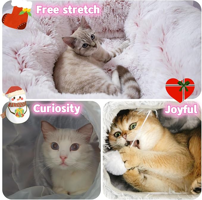 XxingSheep Extra Large Cat Tunnel Bed Plush Cat Cave for Indoor Cats | Spacious rectangular sleeping area allows adult cats and multi-cat homes to stretch, relax and sleep comfortably Pink - Image 5