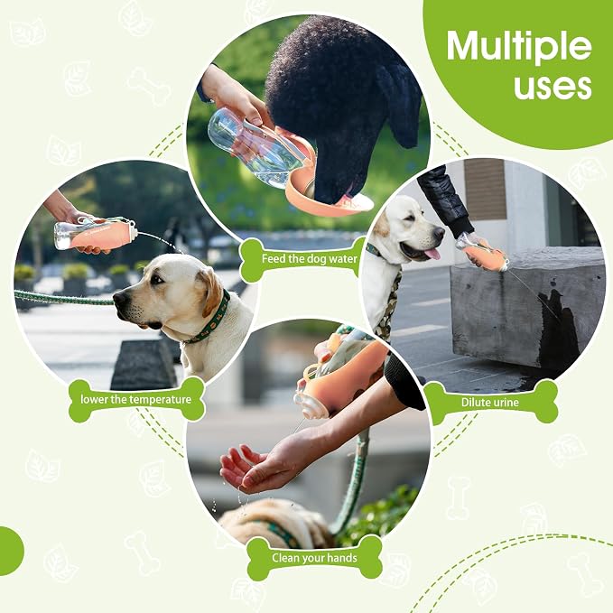 SUPERDESIGN Dog Water Bottle, Portable Dog Water Bottle for Small to Large Dogs, Leak Proof Dog Travel Water Bottle, Small Leaf Travel Water Bowl for Dogs and Dog Walking Accessories (19.6OZ, Pink) - Image 7