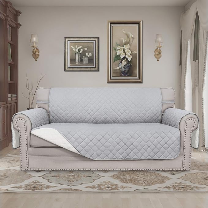 Easy-Going Reversible Couch Cover, 2 Cushion Sofa, Light Gray/Ivory | Oversized Loveseat Slipcover For Dogs, Water Resistant Mat, Living Room, Non-Slip Sofa Cover, Pet Friendly - Image 2