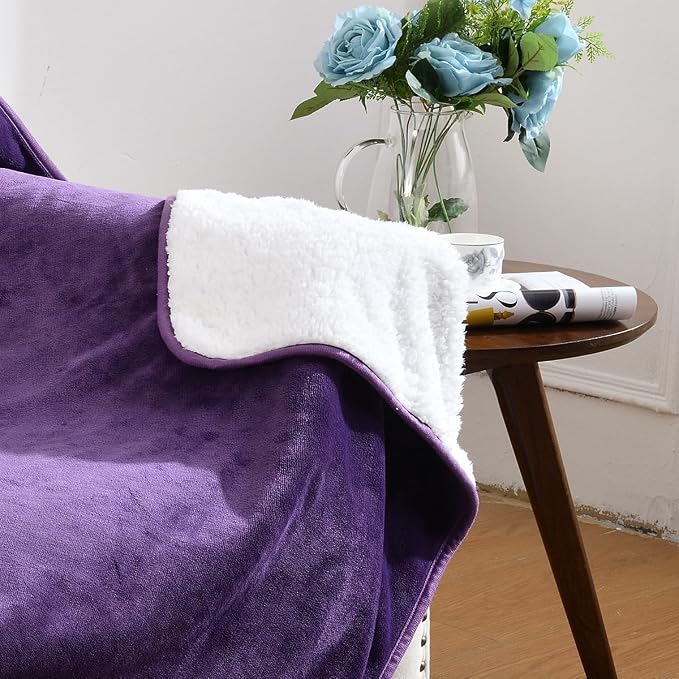 Soft Waterproof Blanket for Bed Couch Sofa, Dark Purple, 30x40inches | Liquid Pee Proof Pet Blanket for Dog Puppy Cat, Reversible Sherpa Fleece Blanket for Couch Cover, Furniture Protector - Image 5