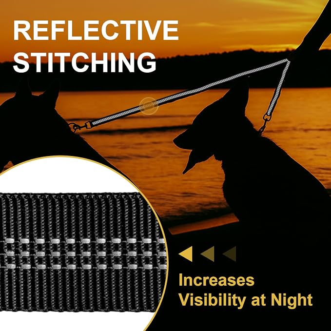 MingXpet Double Dog Leash for Two Dogs, No Pull Dog Leash, 360° Swivel No Tangle for Large Dogs Walking & Training, Shock Absorbing Reflective Bungee, Black - Image 5