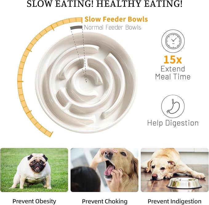 Ceramic Slow Feeder Dog Bowl,1.5 Cups Pet Slow Feeder for Small and Medium Breed,Puzzle Dog Food Dish,Anti-Gulping,Stop Bloat,Preventing Choking(White) - Image 4