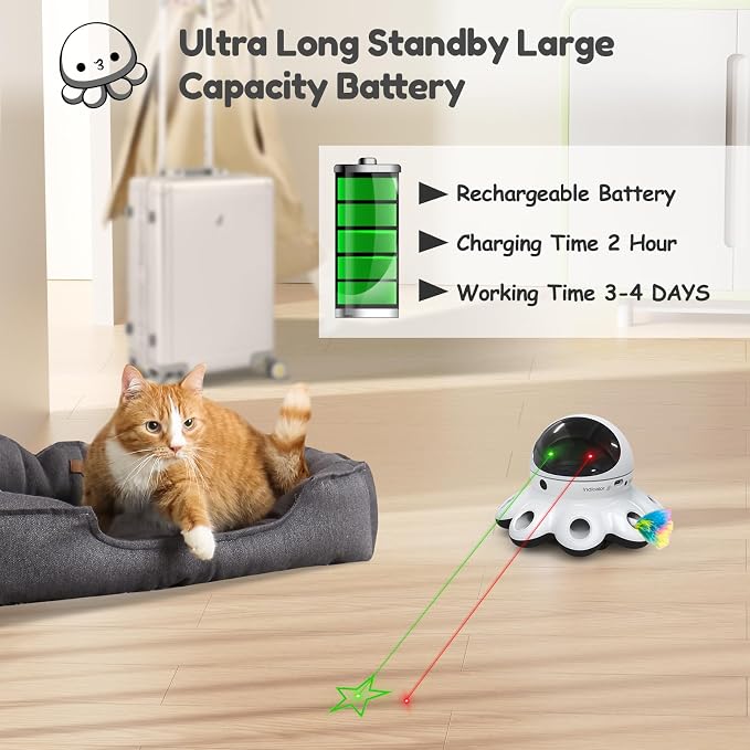 ORSDA Cat Laser Toy, 2-in-1 Interactive Automatic Motion Activated Moving 8 Holes Whack A Mole Feather, USB Rechargeable Electronic Smart Sensor Kitten Toys for Indoor Exercise - Image 6