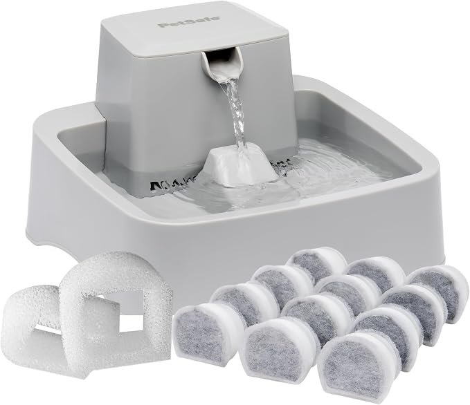PetSafe Oasys Pet Fountain, 1/2 Gallon, Cats & Small Dogs, Extra Filters | Adjustable Flow Control, Whisker-Friendly Tray, Extra 12-Pack Replaceable Carbon & 2-Pack Foam Filters Included by PetSafe