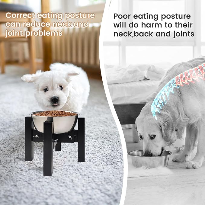 Elevated Dog Bowl Stand Adjustable Dog Food Holder 7”H Small Black | 7” Elevated Dog Bowl Stand, Small Dogs, Adjustable, Fits 6”-8” Bowls, Single Bowl Holder, Natural Bamboo, Classic Black - Image 7