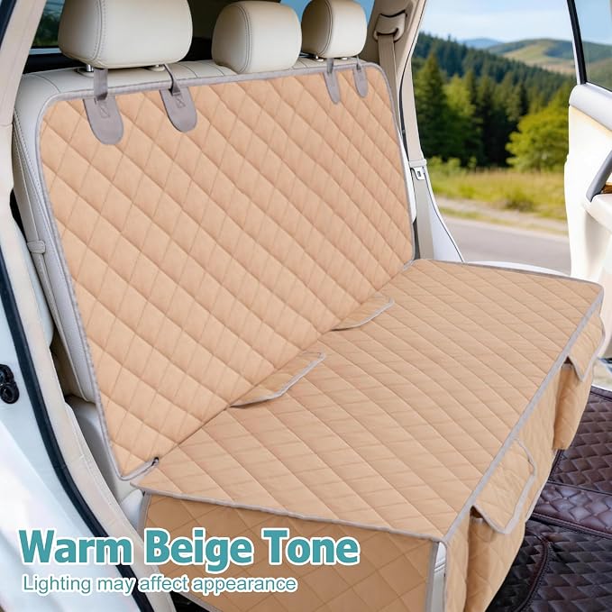 Bark Lover Dog Car Seat Cover for Back Seat Waterproof Backseat Protector, Nonslip Rear Seat Cover for Kids,Universal Size Fits Cars Trucks SUVs (Beige) - Image 4