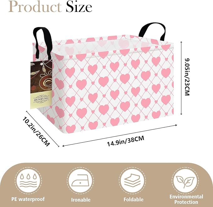 Rectangle Canvas Foldable Storage Basket for Nursery, Heart - Image 2