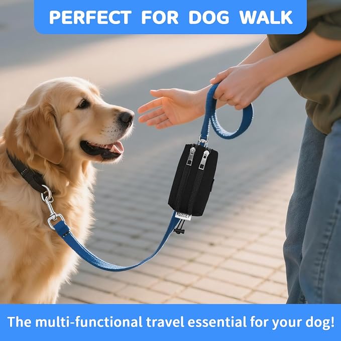 Dog Poop Bag Holder with Treat Pouch, 2 Zipper Pockets & Leash Clip | Waste Bag Dispenser with 1 Roll Poop Bags, Quick Access Treat Storage, Hands-Free Design for Dog Walking, Training & Travel - Image 7
