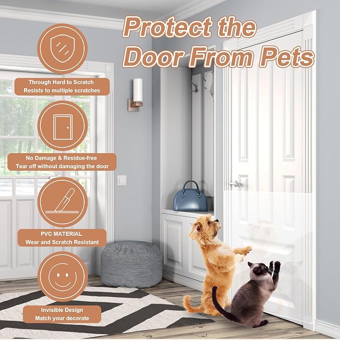 Cat Scratch Furniture Protector, 160"x12" Single-Sided Sticky Couch Protector from Cat Claws, Transparent Plastic Cover Adhesive Clear Anti Scratch Deterrent for Furniture Sofa Door (30 Pins) - Image 3